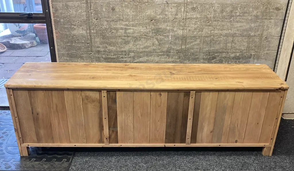 Ex Early Settler Kalise Reclaimed Timber 6 Drawer TV Unit. H55 W180 D45cm Image 1++